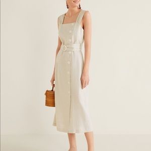 Mango medium white Buttoned linen-blend dress